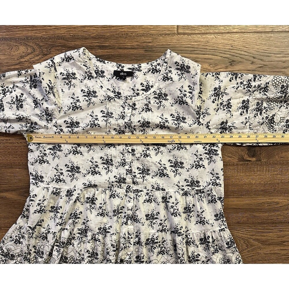 Ellos White Multi-Colored Floral Scoop Neck 3/4 Sleeve Button Up Shirt 1X 22/24 - Picture 7 of 8